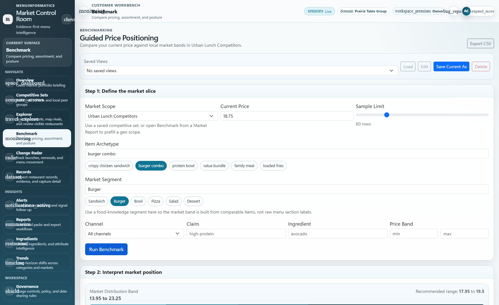 MenuInformatics menu change and pricing evidence workspace preview